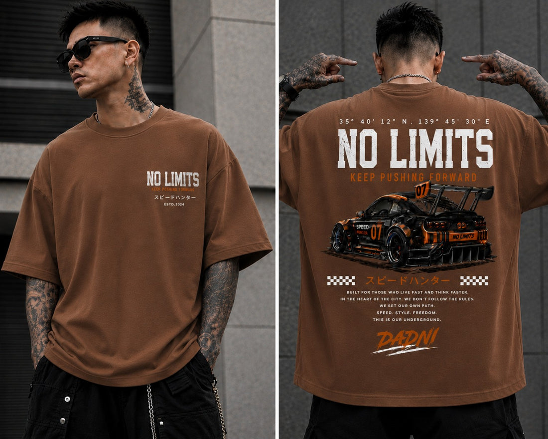 Men's Oversized Printed T-Shirt Style NO LIMIT WHITE CAR