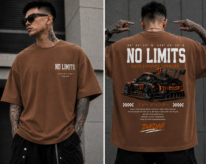 Men's Oversized Printed T-Shirt Style NO LIMIT WHITE CAR