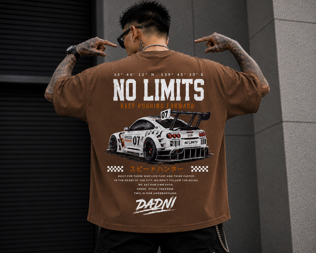 Men's Oversized Printed T-Shirt Style NO LIMIT WHITE CAR