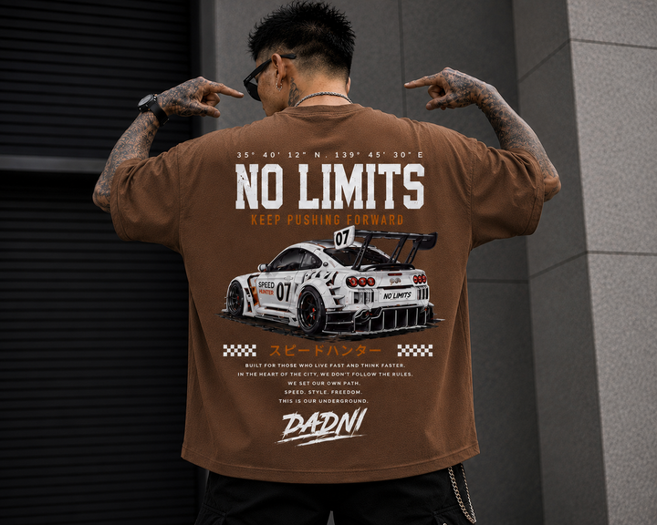 Men's Oversized Printed T-Shirt Style NO LIMIT WHITE CAR
