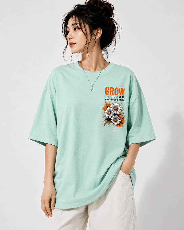 Women’s/Girl's Oversized Printed T-Shirt | Relaxed Fit Casual Light Mint Green