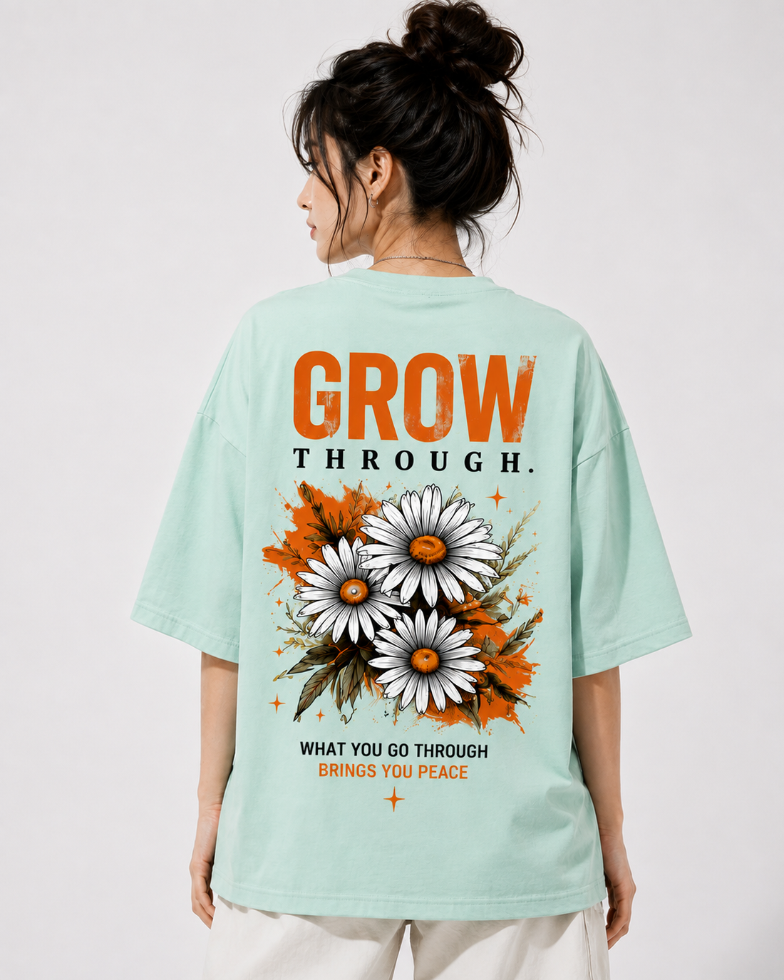 Women’s/Girl's Oversized Printed T-Shirt | Relaxed Fit Casual Light Mint Green
