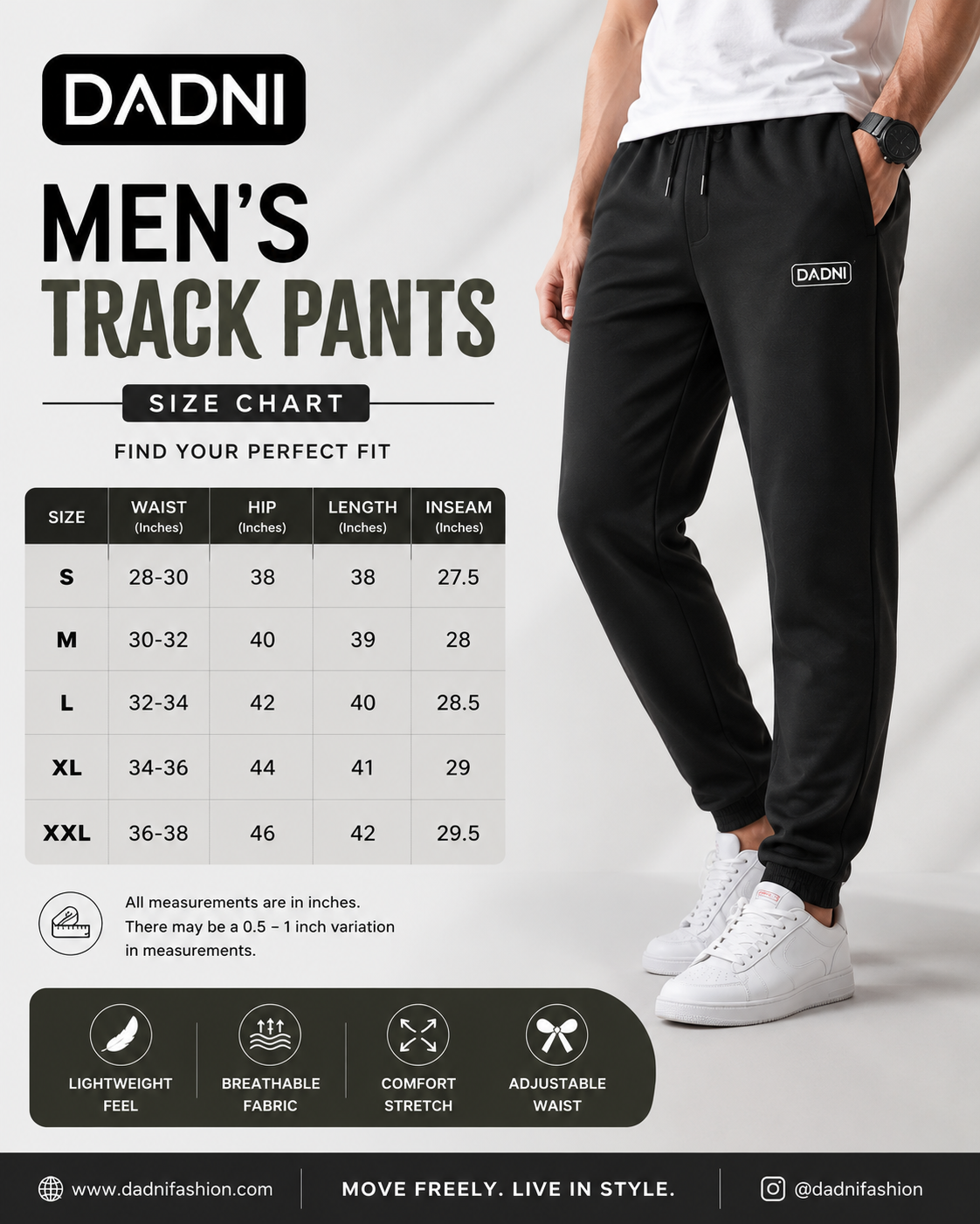 DADNI Men’s Track Pants | Relaxed Fit Joggers with Drawstring Waist