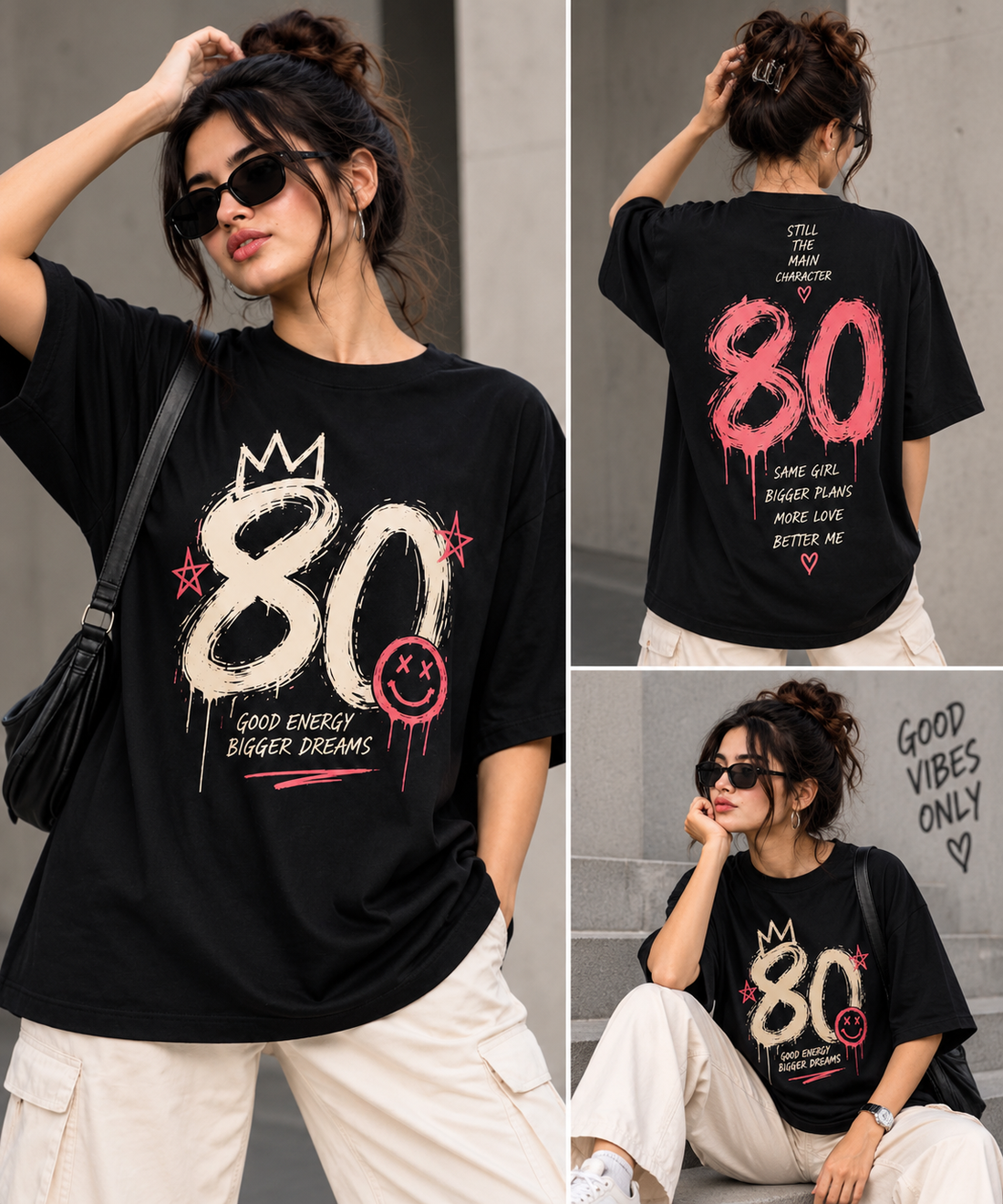 Women’s/Girl's Oversized Printed T-Shirt | Relaxed Fit Casual 80s Print