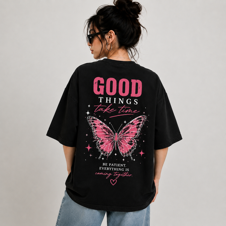 Women’s/Girl's Oversized Printed T-Shirt | Relaxed Fit Casual Tee Butterfly