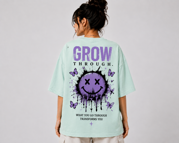 Women’s/Girl's Oversized Printed T-Shirt | Relaxed Fit Casual Light Mint GreenDead Smiley