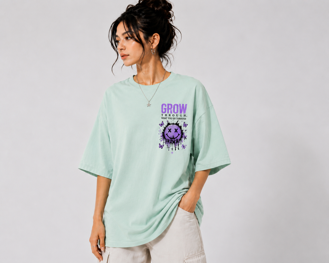 Women’s/Girl's Oversized Printed T-Shirt | Relaxed Fit Casual Light Mint GreenDead Smiley