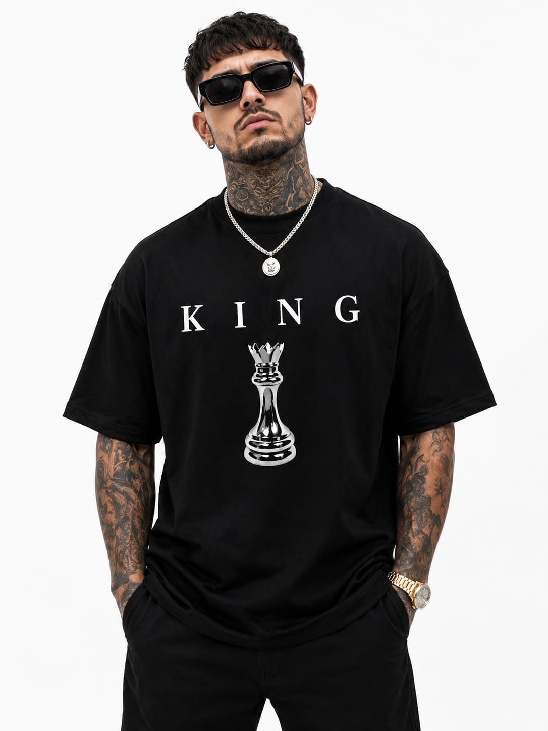 Men's Oversized Printed T-Shirt Style KING BLACK
