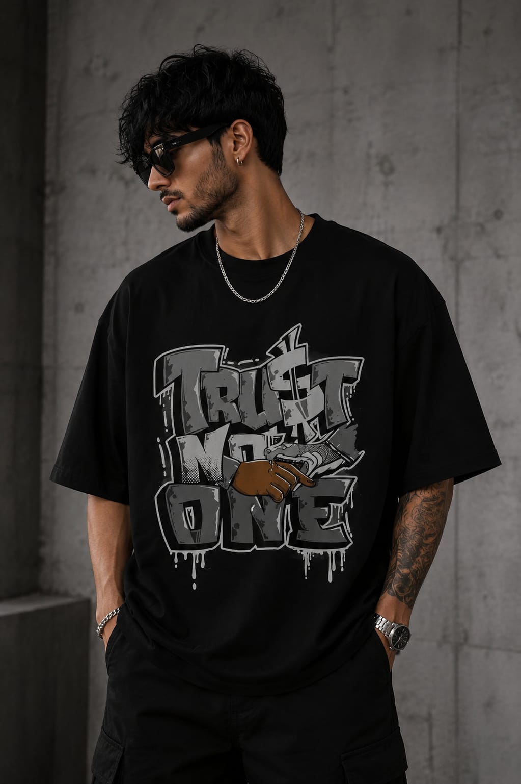 Men's Oversized Printed T-Shirt Style TRUST NO ONE