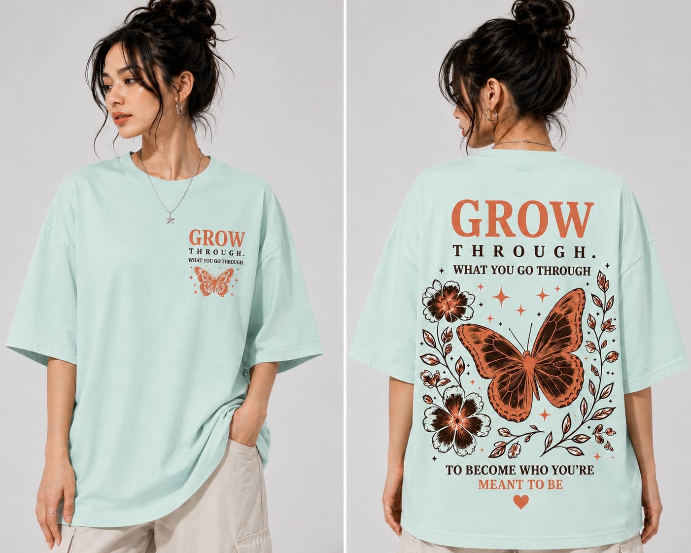 Women’s/Girl's Oversized Printed T-Shirt | Relaxed Fit Casual Light Mint Green
