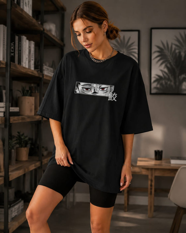 Women’s/Girl's Oversized Printed T-Shirt | Relaxed Fit Casual SHARK EYES