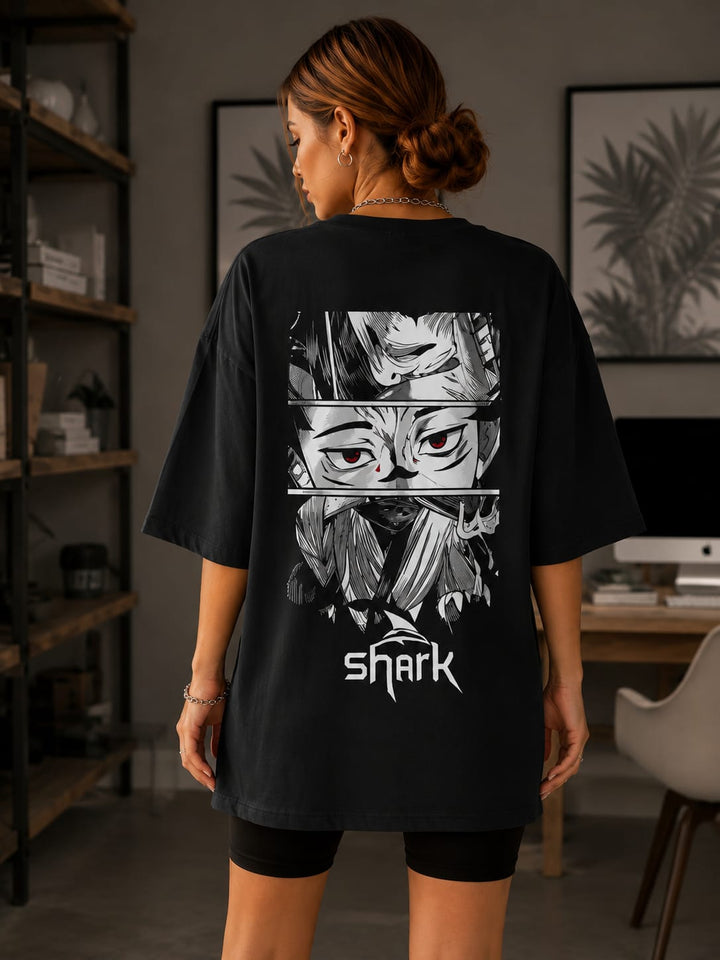 Women’s/Girl's Oversized Printed T-Shirt | Relaxed Fit Casual SHARK EYES