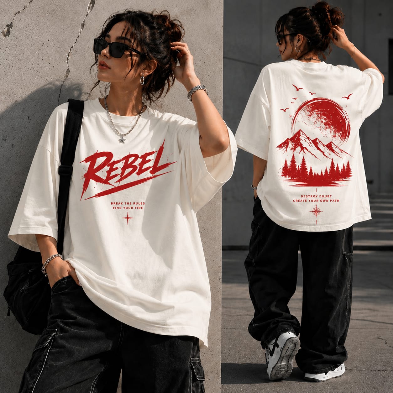 Women’s/Girl's Oversized Printed T-Shirt | Relaxed Fit REBEL