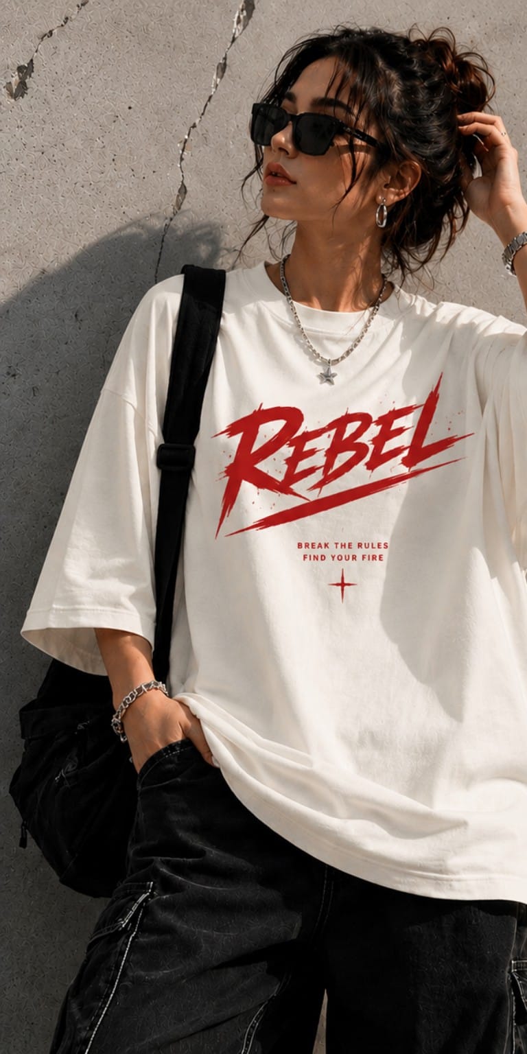Women’s/Girl's Oversized Printed T-Shirt | Relaxed Fit REBEL