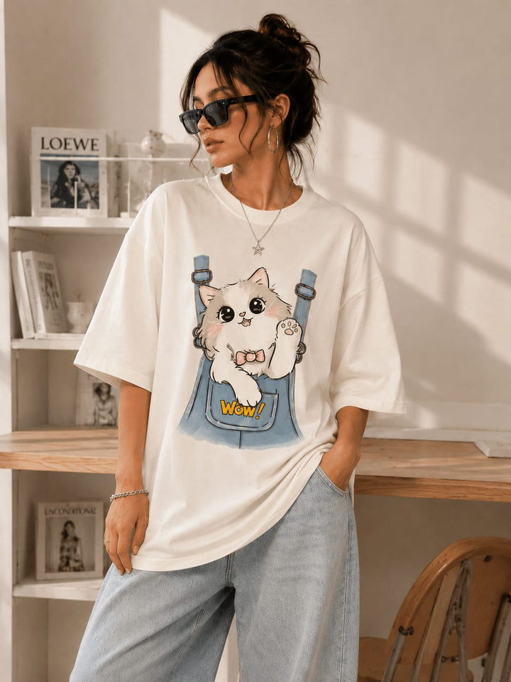 Women’s/Girl's Oversized Printed T-Shirt | Relaxed Fit Casual