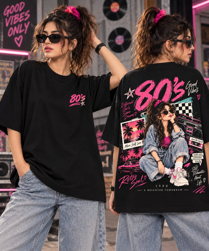 Women’s/Girl's Oversized Printed T-Shirt | Relaxed Fit Casual 80s Print