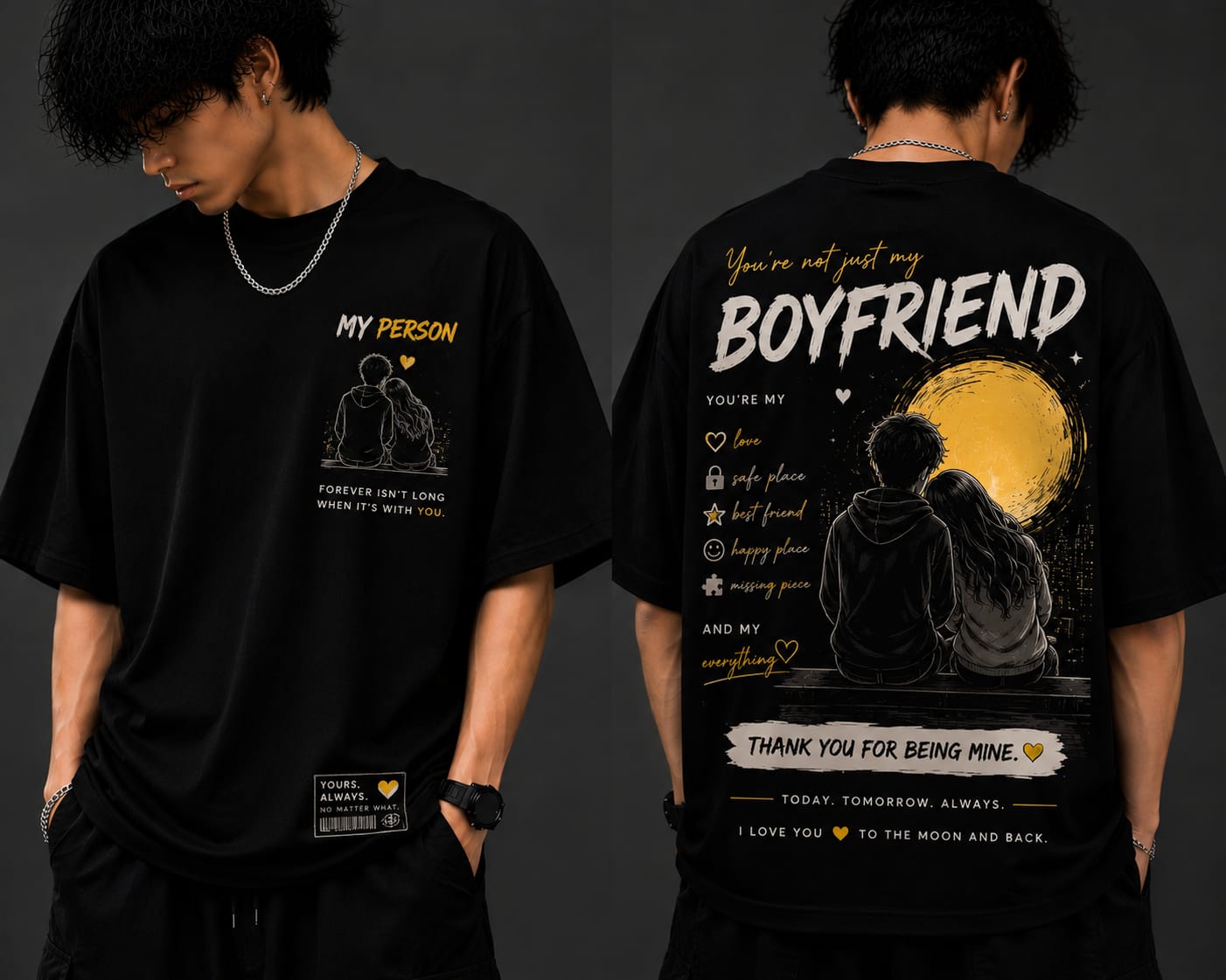 Men's Oversized Printed T-Shirt  you Are Not My Boyfrind