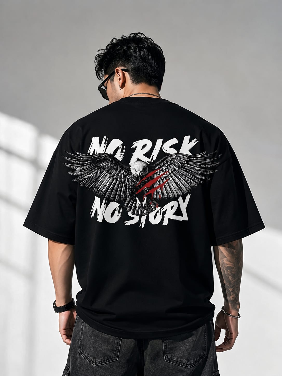 Men's Oversized Printed T-Shirt Style( NO RISK NO STORY)