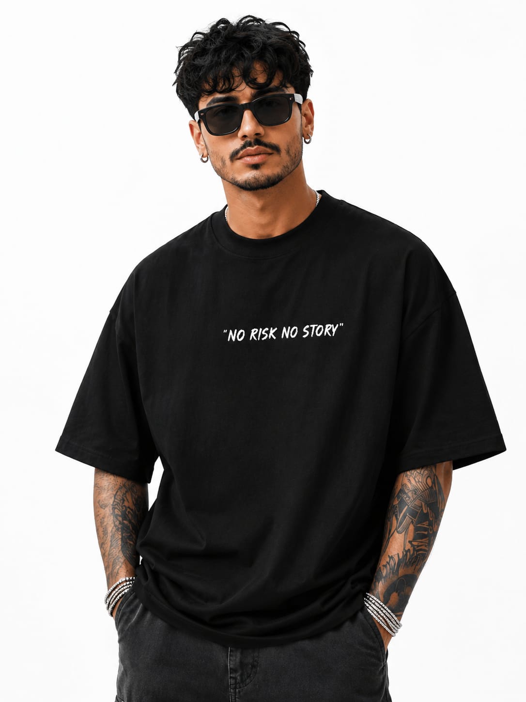Men's Oversized Printed T-Shirt Style( NO RISK NO STORY)
