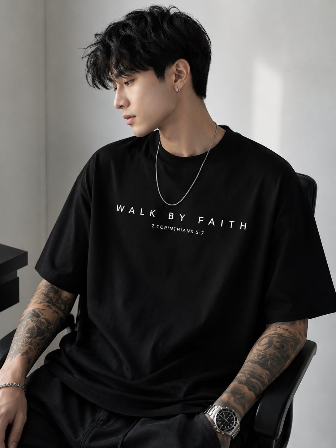 Men's Oversized Printed T-Shirt Style( WALK BY FAITH)