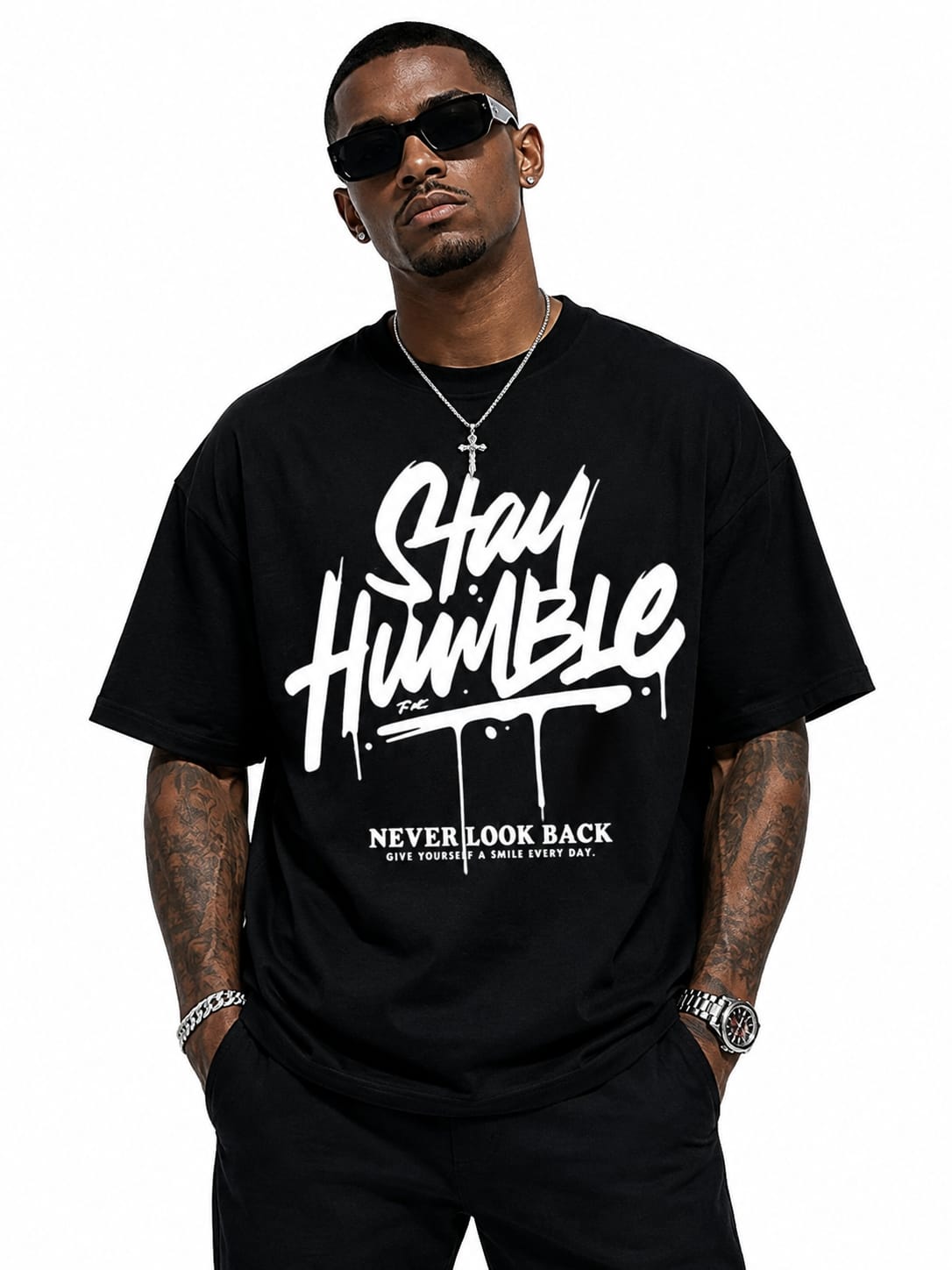 Men's Oversized Printed T-Shirt Style(STAY HUMBLE)