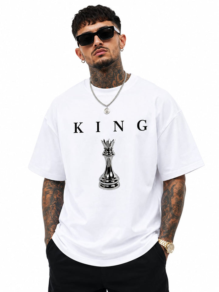 Men's Oversized Printed T-Shirt Style KING WHITE