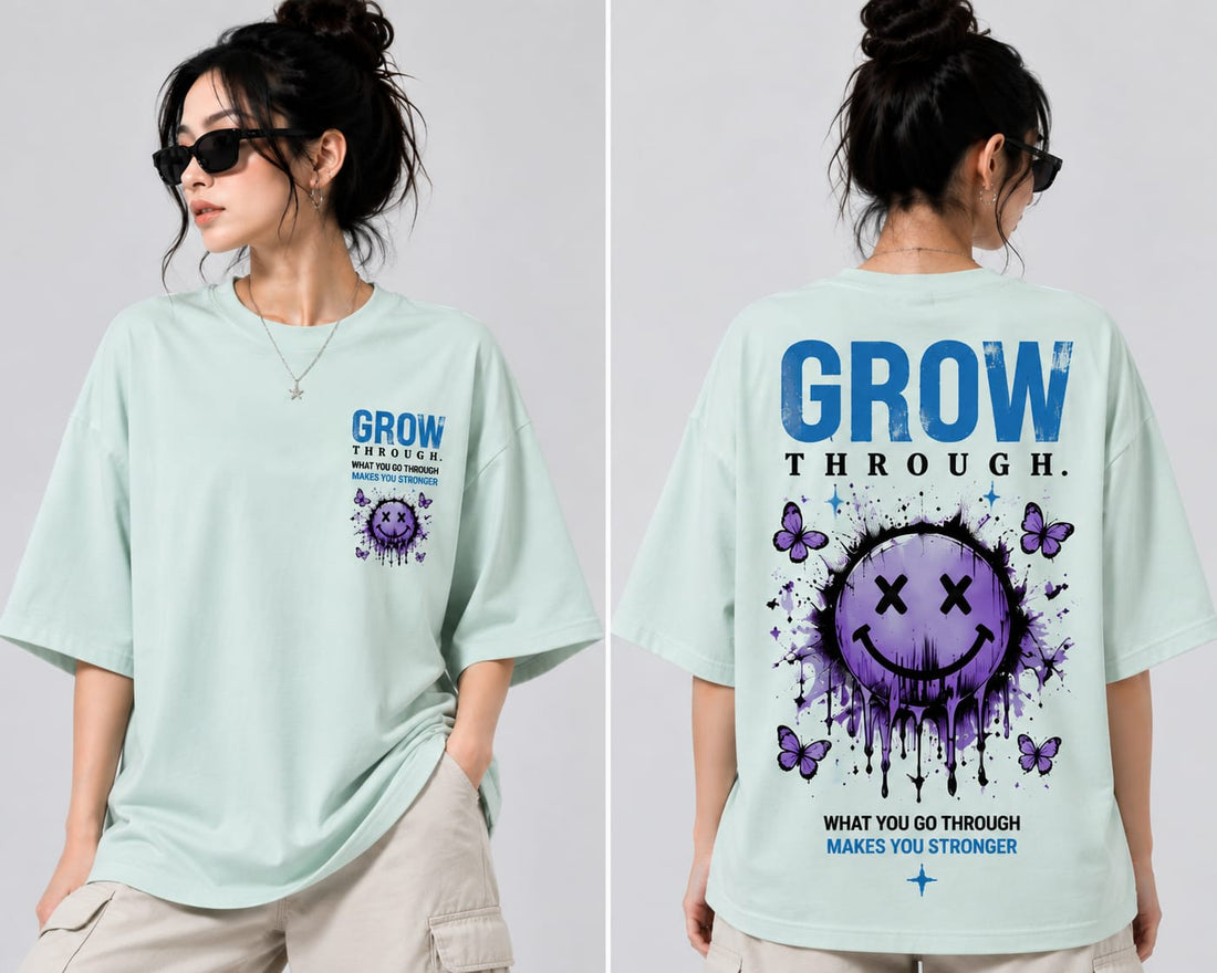 Women’s/Girl's Oversized Printed T-Shirt | Relaxed Fit Casual Light Mint GreenDead Smiley