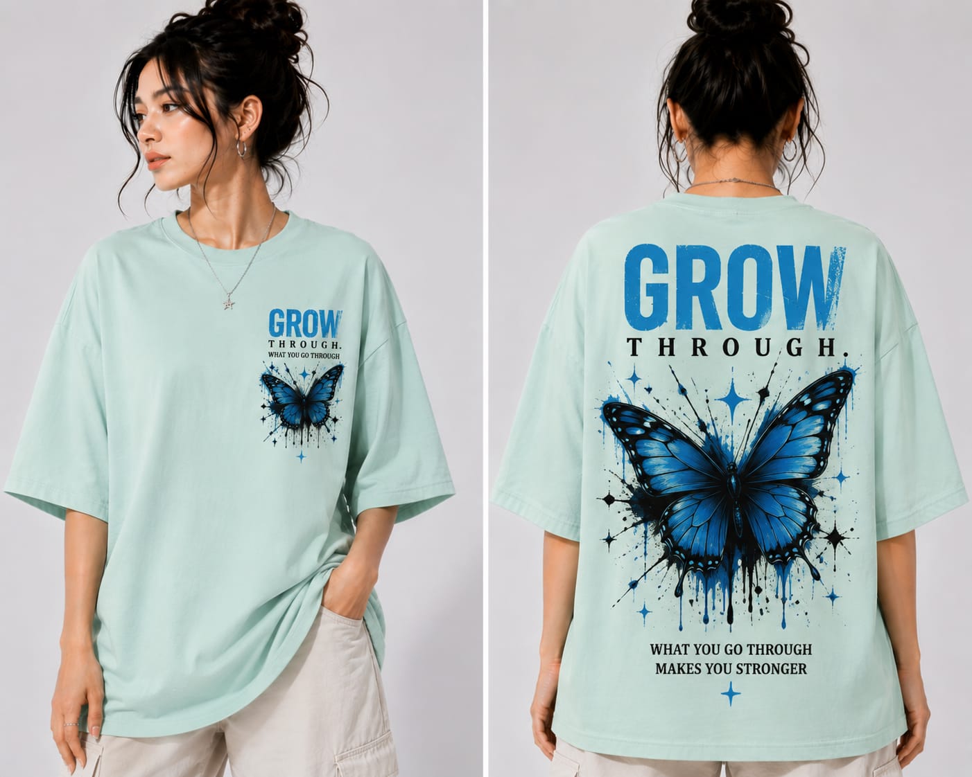 Women’s/Girl's Oversized Printed T-Shirt | Relaxed Fit Casual Light Mint Green
