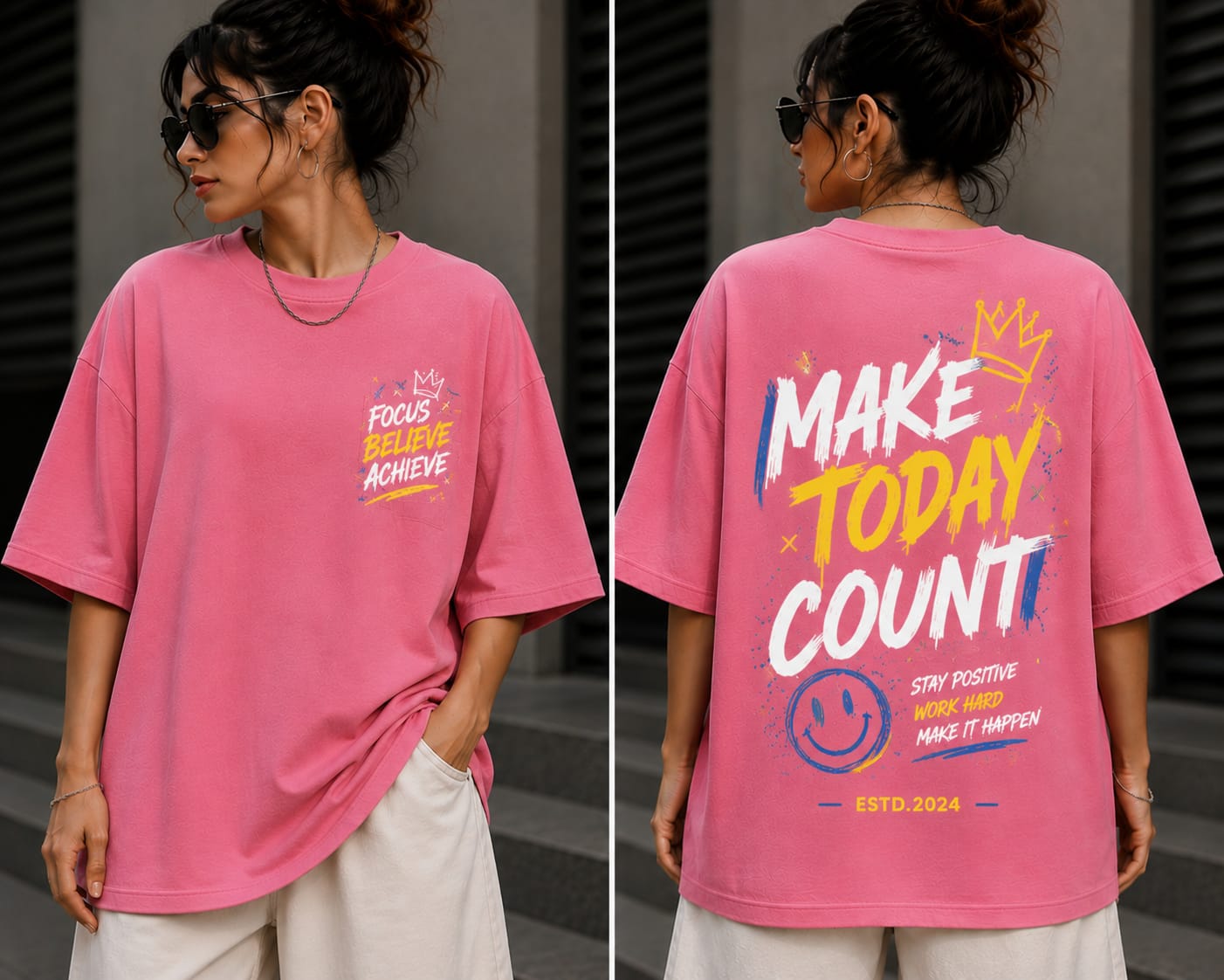 Women’s/Girl's Oversized Printed T-Shirt | Relaxed Fit Casual  Make Today Count