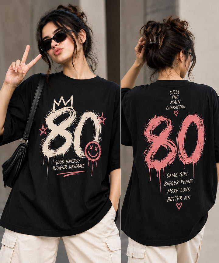 Women’s/Girl's Oversized Printed T-Shirt | Relaxed Fit Casual 80s Print