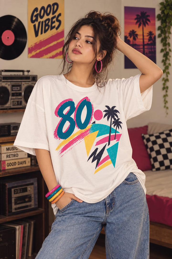 Women’s/Girl's Oversized Printed T-Shirt | Relaxed Fit Casual 80 TREE