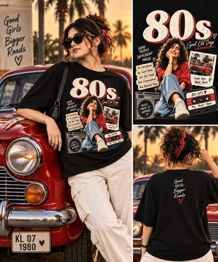 Women’s/Girl's Oversized Printed T-Shirt | Relaxed Fit Casual 80s with car (Copy)