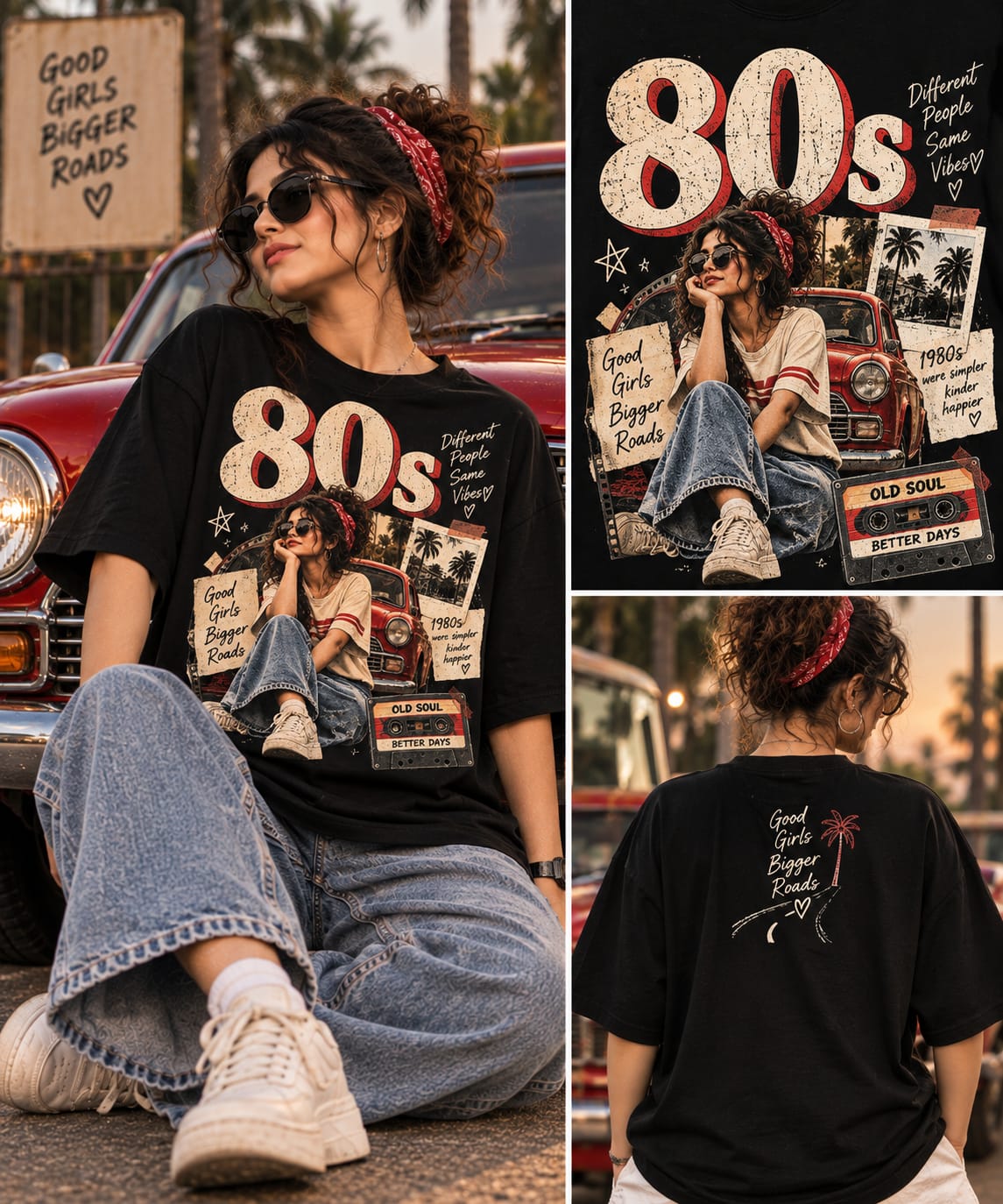 Women’s/Girl's Oversized Printed T-Shirt | Relaxed Fit Casual 80s with car (Copy)