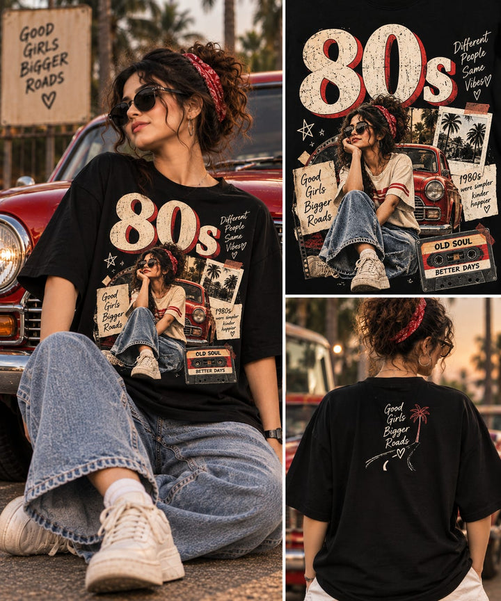 Women’s/Girl's Oversized Printed T-Shirt | Relaxed Fit Casual 80s with car (Copy)